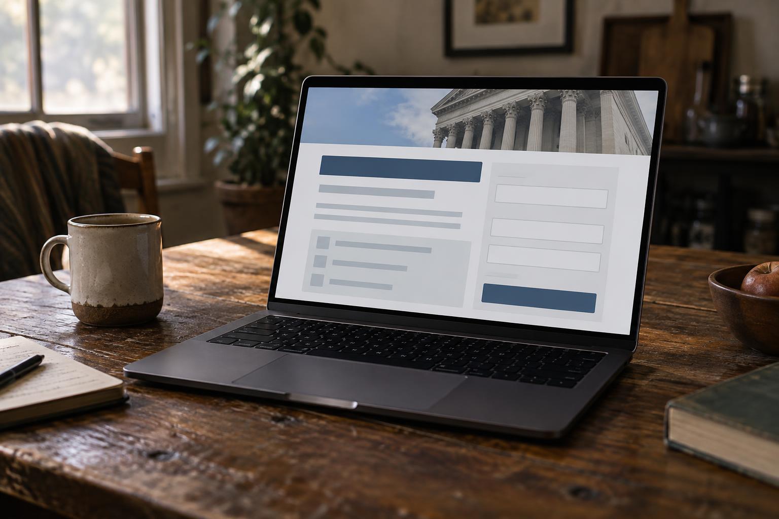 Laptop screen displaying a action settlement website registration page.