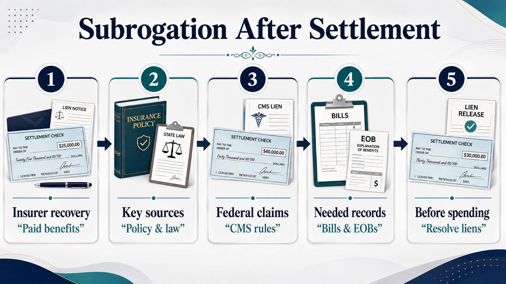 Subrogation After Settlement: Insurer recovery, Key sources, Federal claims.