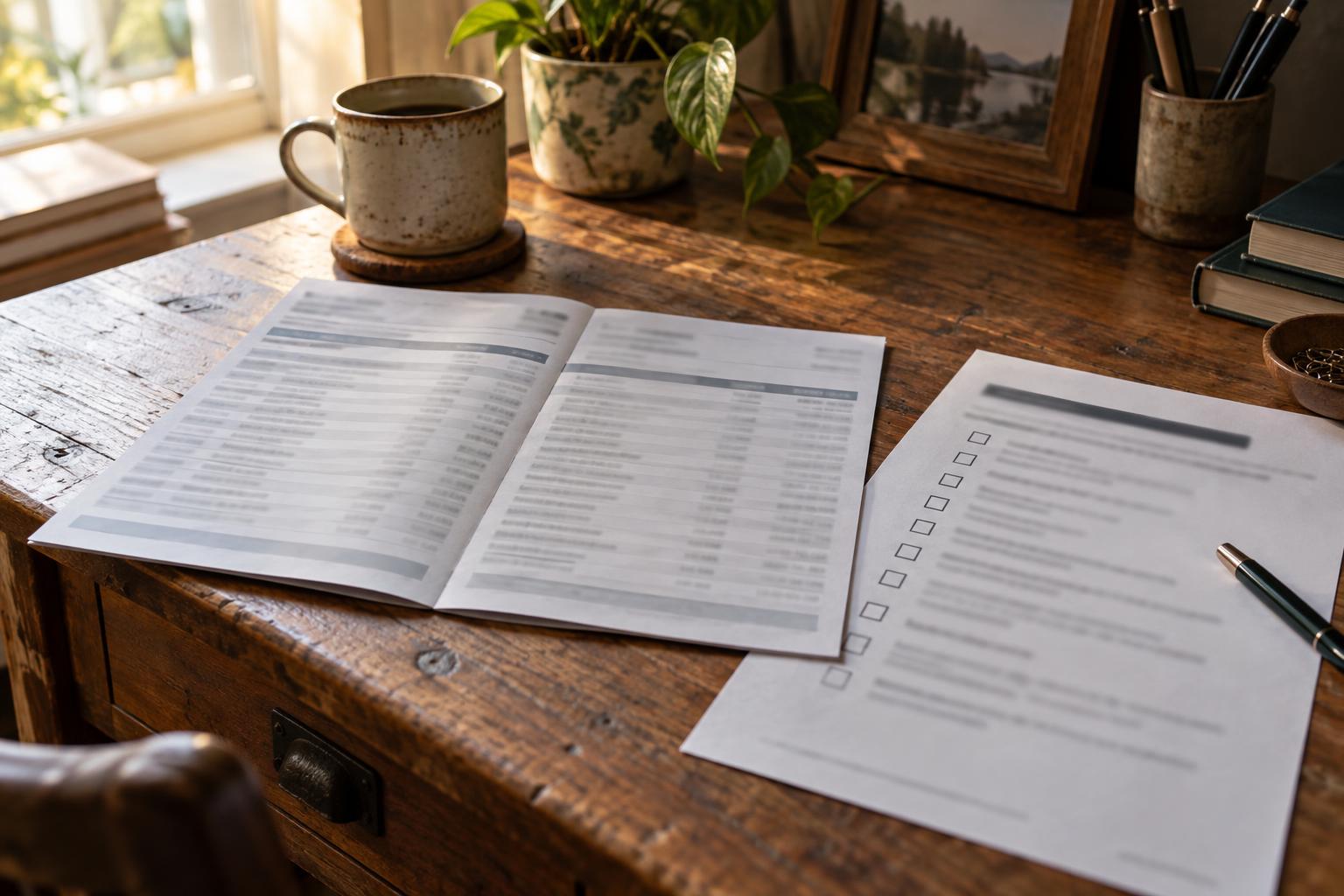 Bank statement displaying recurring settlement deposits next to a tax preparation checklist.