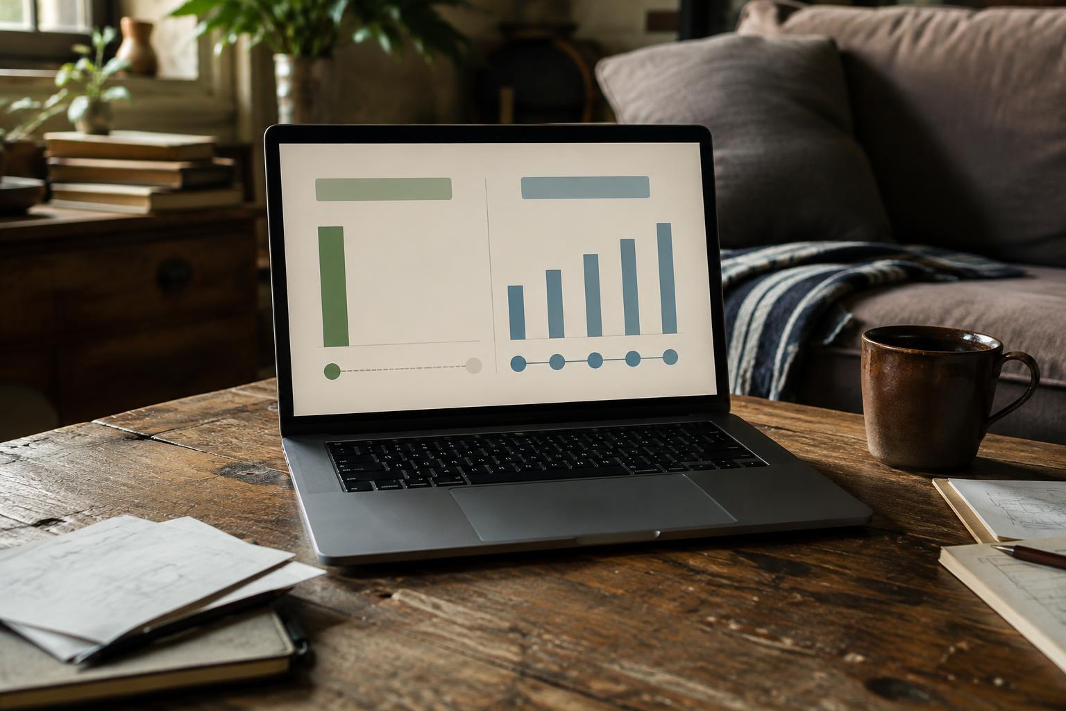 Laptop screen showing a lump-sum vs. periodic-payment comparison chart in a living room.