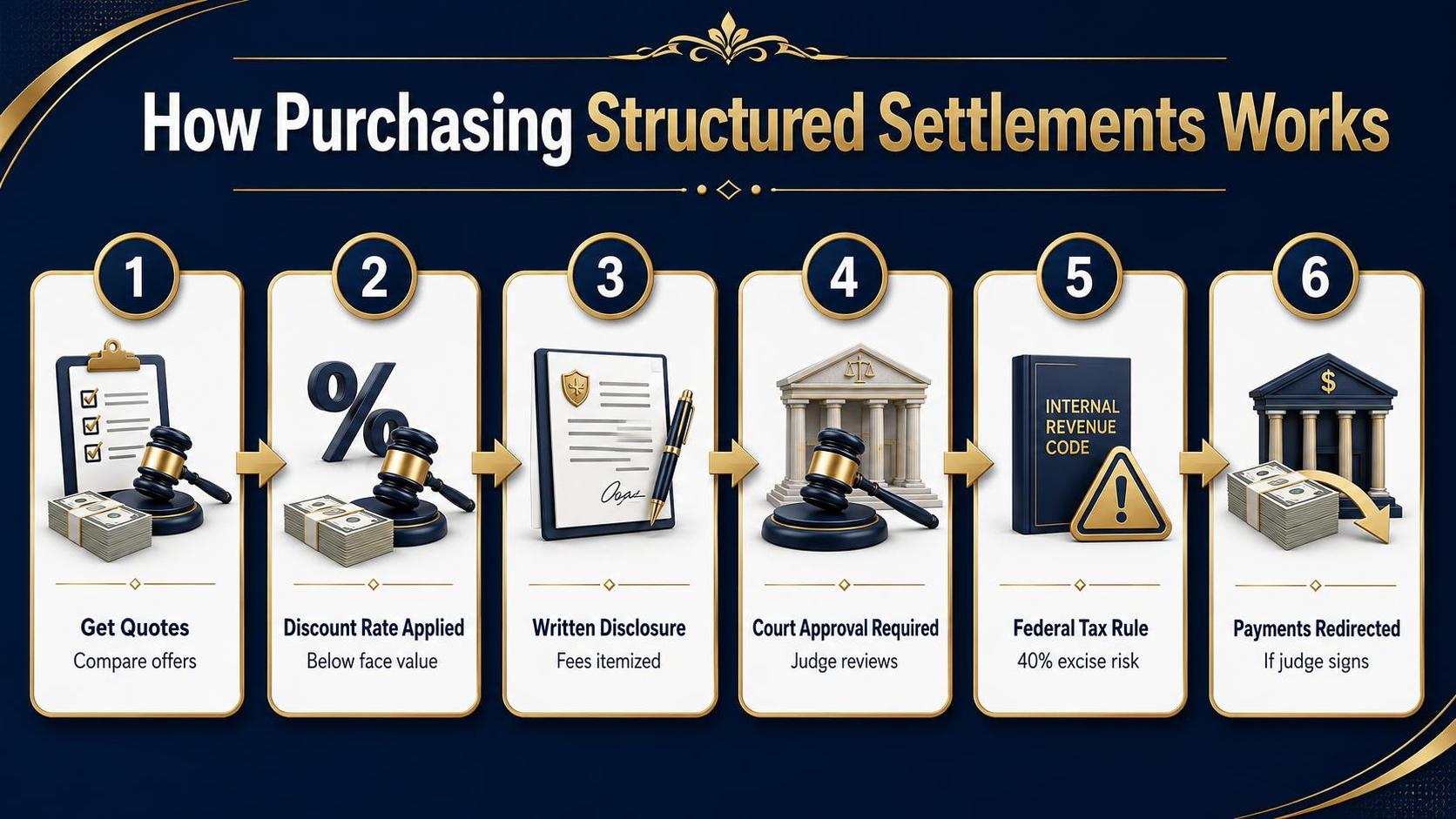 How Purchasing Structured Settlements Works: Get Quotes, Discount Rate Applied, Written Disclosure.
