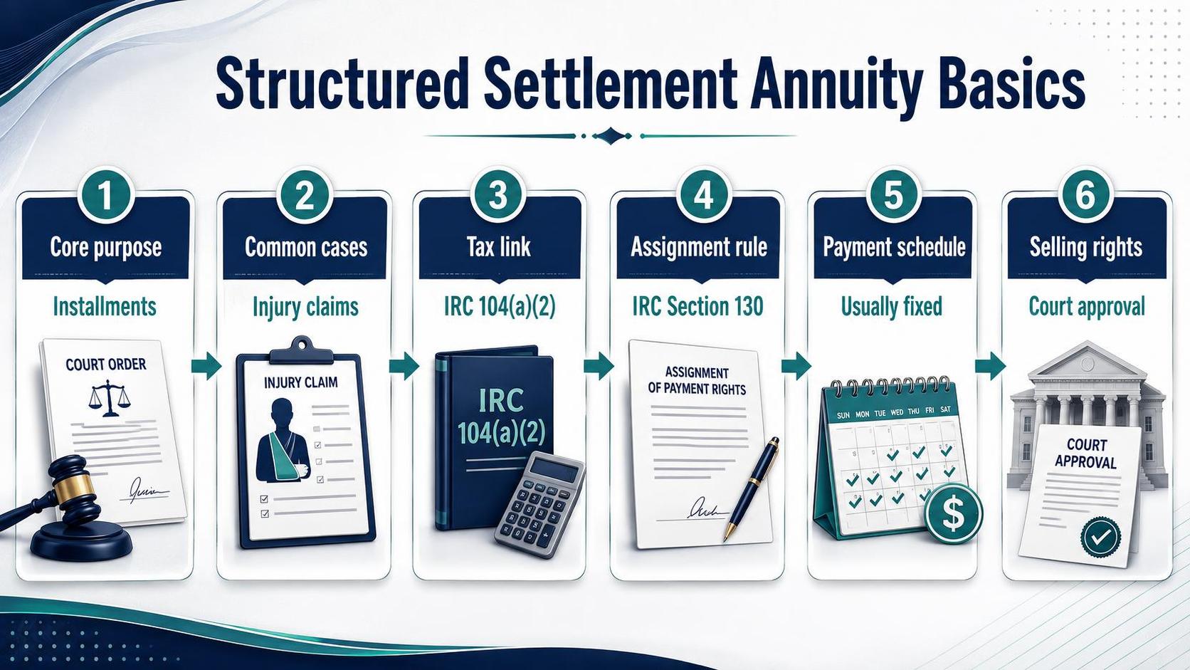 Structured Settlement Annuity Basics: Core purpose, Common cases, Tax link.
