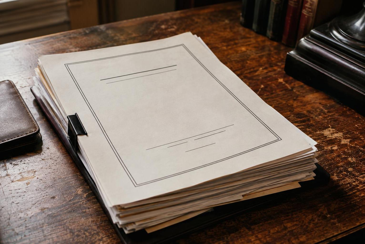 Stack of court documents with a visible structured settlement agreement title page.