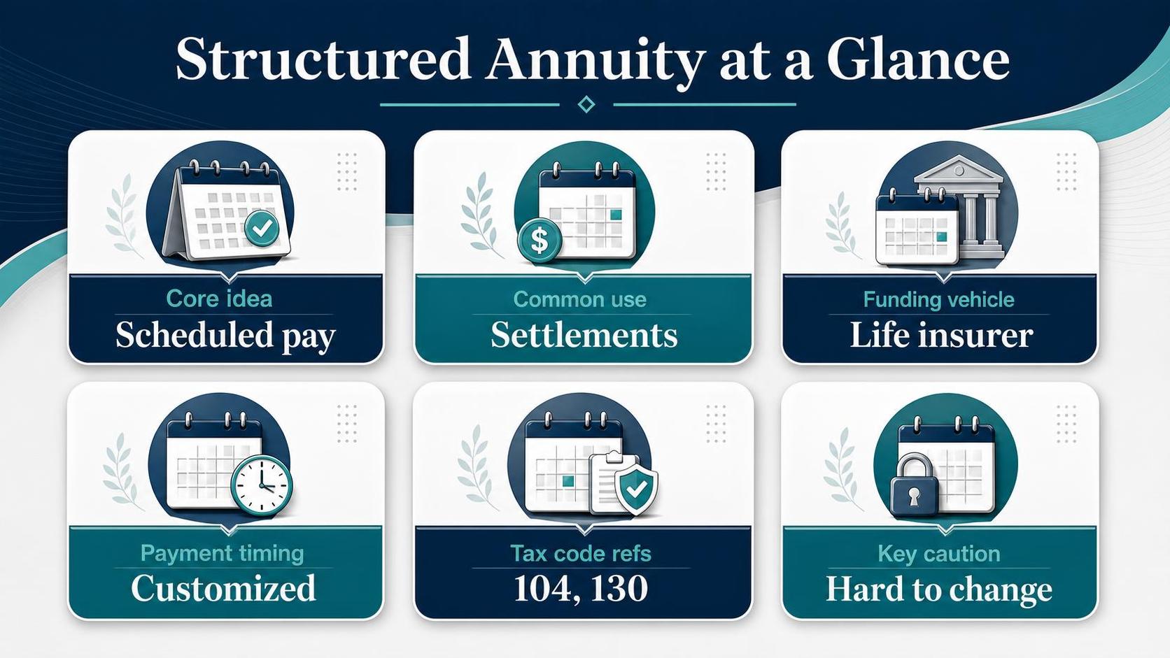 Structured Annuity at a Glance: Core idea, Common use, Funding vehicle.