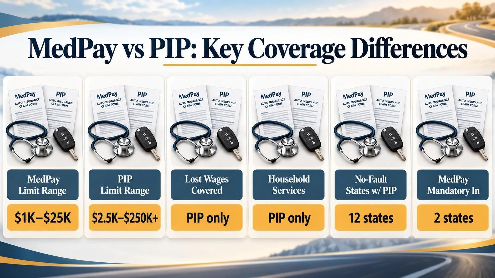 MedPay vs PIP: Key Coverage Differences — at a glance, in one chart