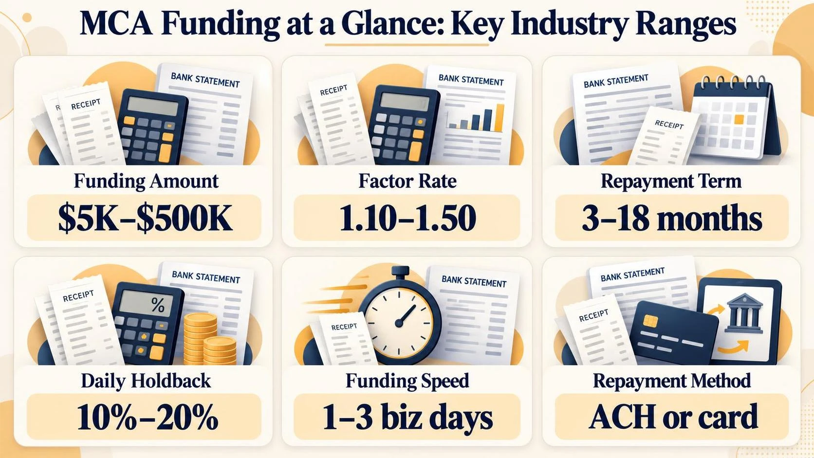 MCA Funding at a Glance: Key Industry Ranges — key facts at a glance