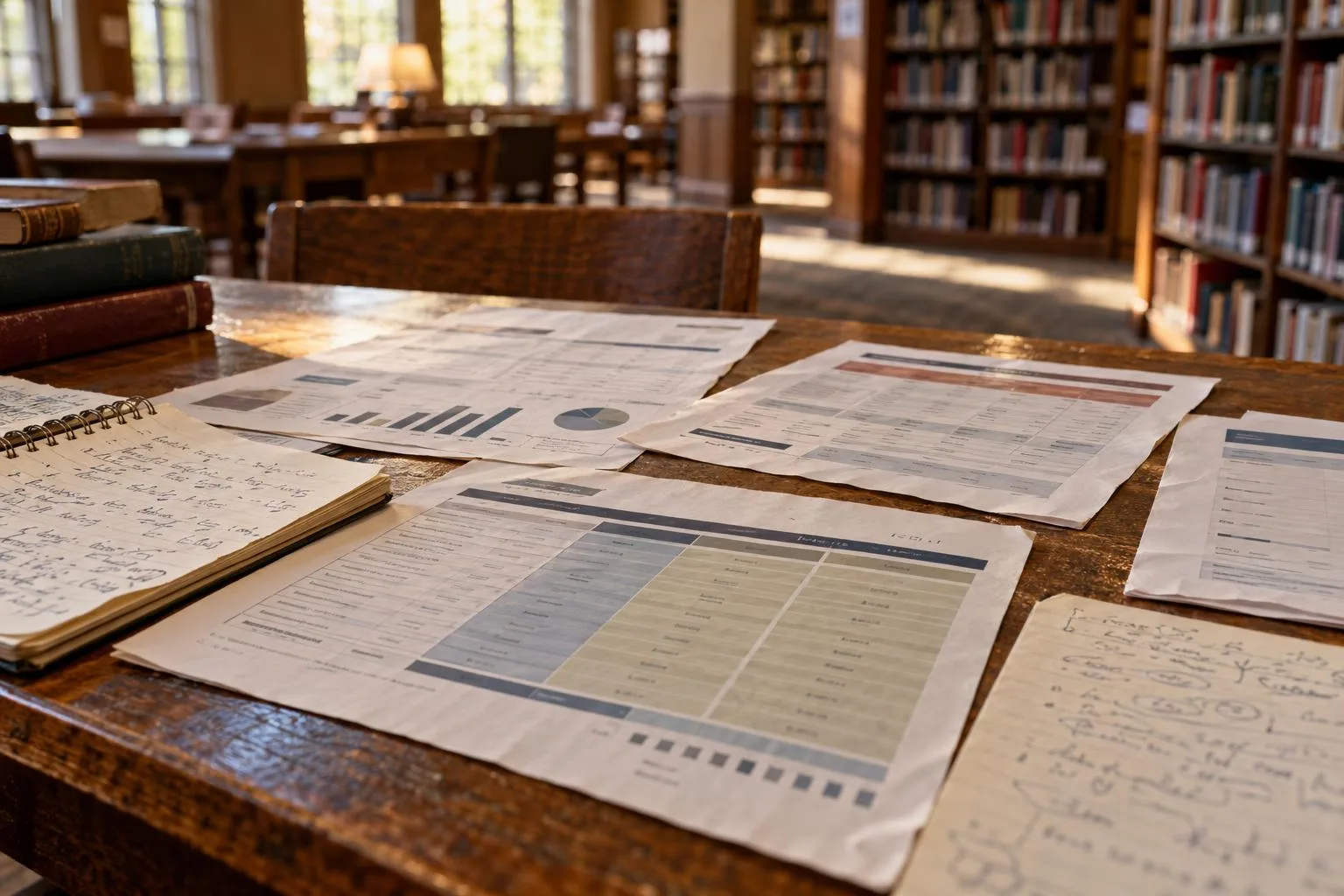 Settlement funding company comparison notes beside printed fee schedules on a public library desk.